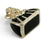 Sterling Silver Enamel Handbag Charm for Bracelet Blue or Black Striped Purse
