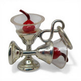 Sterling Silver Martini Glass Charm for Bracelet Cherries Cocktail New Years Eve