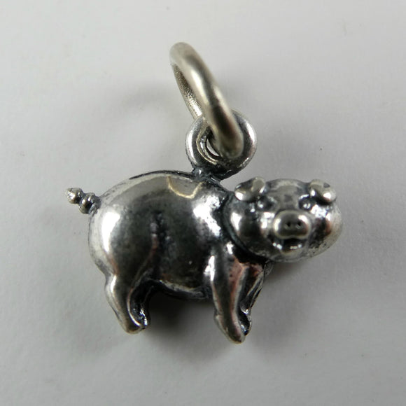 TINY Sterling Silver Smiling Pig Charm