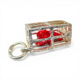 Sterling Silver Red Enamel Lobster Trap Cage Charm for Bracelet Sea Gift Vintage
