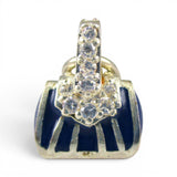 Sterling Silver Enamel Handbag Charm for Bracelet Blue or Black Striped Purse
