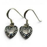 Sterling Silver Puffy Heart Charm Earrings Dangle Drop 925 Repousse