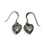 Sterling Silver Puffy Heart Charm Earrings Dangle Drop 925 Repousse