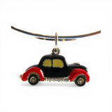 Sterling Silver & Red Black Enamel Old American Car Charm for Bracelet Vintage