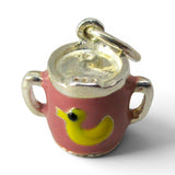 Sterling Silver Pink Sippy Cup Charm for Bracelet Baby Girl Gender Reveal New