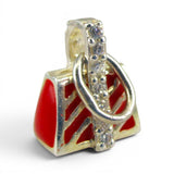 Sterling Silver Red Enamel Handbag Charm for Bracelet Purse Fashion Girl Gift