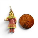 Sterling Silver & Enamel Victorian PInk Girl Pendant for Necklace Vintage BCS