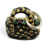Sterling Silver Enamel Fabric Purse Charm for Bracelet Handbag Bag Gift Vintage