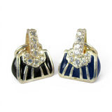 Sterling Silver Enamel Handbag Charm for Bracelet Blue or Black Striped Purse