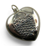 Sterling Silver Basket of Apples Puffy Heart Pendant for Necklace Big Charm 74
