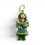 Sterling Silver Blue Enamel Victorian Girl Charm for Braacelet Flowers Vintage