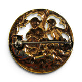 Pastoral Boy, Girl, and Lamb Brass Pin
