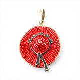 Sterling Silver Red Enamel Hat Ribbon & Flowers Pendant for Necklace Vintage