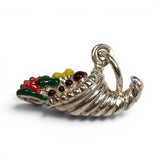 Sterling Silver Enamel Cornucopia Charm for Bracelet Thanksgiving Gift Vintage