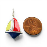 Sterling Silver Red Blue Enamel Toy Sailboat Charm for Bracelet Vintage Boat