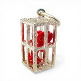 Sterling Silver Red Enamel Lobster Trap Cage Charm for Bracelet Sea Gift Vintage