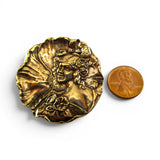 Lady before Flower Art Nouveau Brass Pin