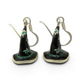 Sterling Silver & Enamel Oz Wicked Witch's Hat Earrings Dangle Drop Vintage