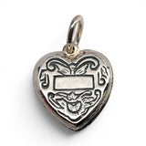 Sterling Silver Puffy Heart Charm for Bracelet Banner Scroll Vintage New 6