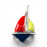 Sterling Silver Red Blue Enamel Toy Sailboat Charm for Bracelet Vintage Boat