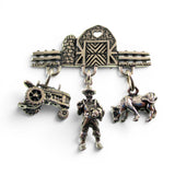 Sterling Silver Farm Charm Pin Tractor Farmer Pig Cow Barn Brown County Silver