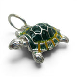 Sterling Silver Green Enamel Turtle Charm for Bracelet Slow Poke Tortoise Gift