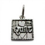 Sterling Silver I Love to Quilt Charm for Bracelet Quilter Quilting Gift BCS New