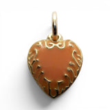 Small Sterling Silver Peach Pink Enamel Heart Charm for Bracelet Vintage New