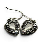 Sterling Silver Puffy Heart Charm Earrings Dangle Drop Flowers Floral 925