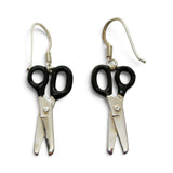 Sterling Silver Black Enamel Scissor Earrings Dangle Drop Sewing Gift Vintage