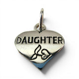 Sterling Silver Daughter Heart Charm for Bracelet 2 Sided Vintage New Gift