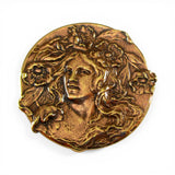 Art Nouveau Lady with Flowers Brass Pin