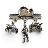 Sterling Silver Farm Charm Pin Tractor Farmer Pig Cow Barn Brown County Silver