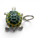Sterling Silver Green Enamel Turtle Charm for Bracelet Slow Poke Tortoise Gift