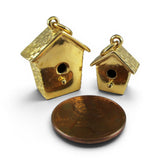 Gold Vermeil over Sterling Birdhouse Charm for Bracelet Brown County Silver Bird