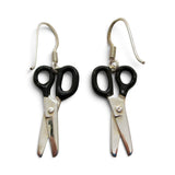 Sterling Silver Black Enamel Scissor Earrings Dangle Drop Sewing Gift Vintage