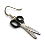 Sterling Silver Black Enamel Scissor Earrings Dangle Drop Sewing Gift Vintage