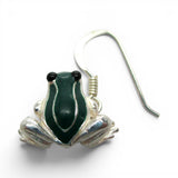 Sterling Silver and Green Enamel Frog Earrings Dangle Drop Vintage 925 BCS