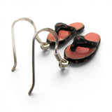 Sterling Silver Enamel Flip Flop Earrings Pink & Black Beach Vacation Jewelry