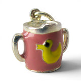 Sterling Silver Pink Sippy Cup Charm for Bracelet Baby Girl Gender Reveal New