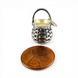 Sterling Silver Acorn Woven Basket Charm or Pendant Brown County Vintage 925