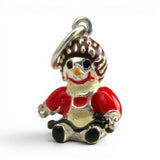 Sterling SIlver Red Enamel Rag Baby Doll Charm for Bracelet Girl Gift Vintage