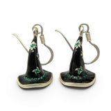 Sterling Silver & Enamel Oz Wicked Witch's Hat Earrings Dangle Drop Vintage