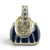 Sterling Silver Enamel Handbag Charm for Bracelet Blue or Black Striped Purse