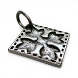 Sterling Silver Ring of Tulips Quilt Pattern Square Charm for Bracelet Vintage