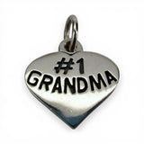 Sterling Silver #1 Grandma Heart Charm for Bracelet Gift from Grandchild New