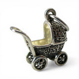 Sterling Silver Baby Carriage Charm for Bracelet New Mom Gift Pram Stroller 925