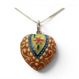 Sterling Silver Enamel Peach Pink Puffy Heart Pendant for Necklace VIntage