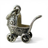 Sterling Silver Baby Carriage Charm for Bracelet New Mom Gift Pram Stroller 925