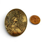 Art Nouveau Lady with Grapes Brass Pin